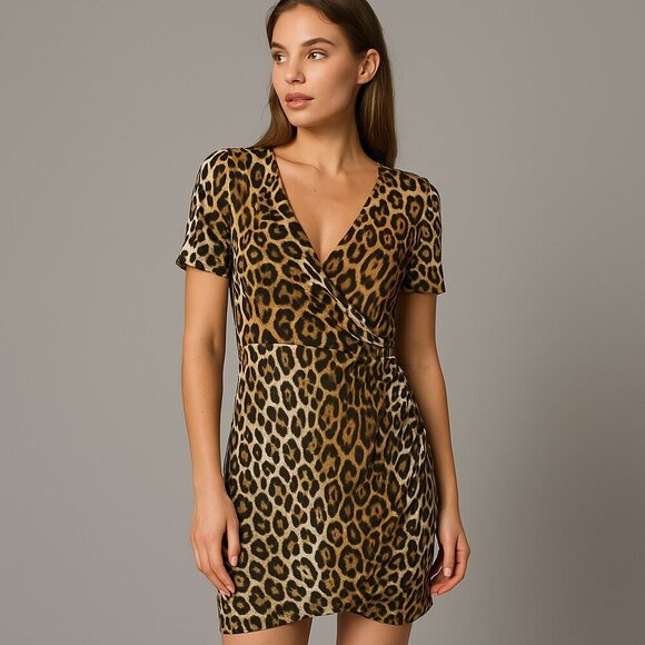 Zara Leopard Print Wrap Dress Edgy Grunge Whimsigoth Fall Layering Staple M - Picture 1 of 12